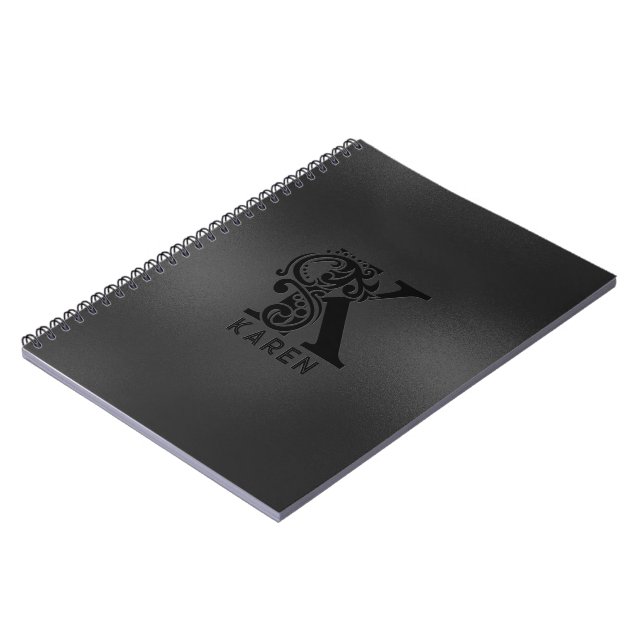 Luxury Monogram K on Dark Gray Notebook (Left Side)