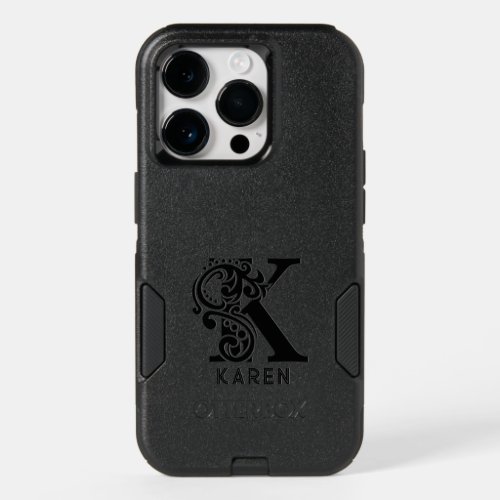 Luxury Monogram  K on Dark Gray OtterBox iPhone 14 Pro Case