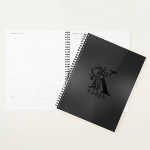 Luxury Monogram K on Dark Gray Planner