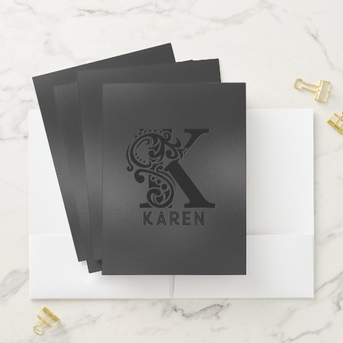 Luxury Monogram K on Dark Gray Pocket Folder