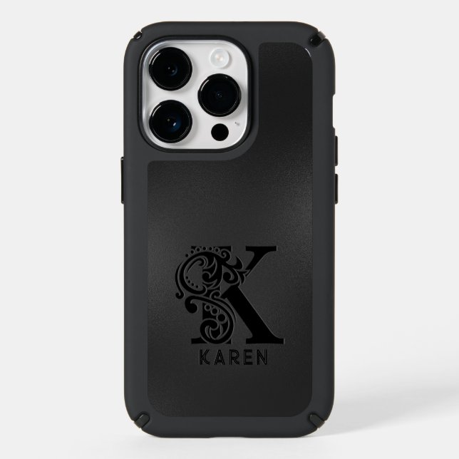 Luxury Monogram  K on Dark Gray Speck iPhone Case (Front)