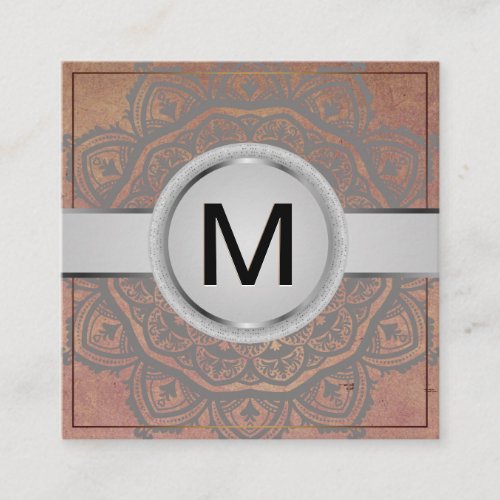 Luxury Monogram  Mandala Pattern Square Business Card