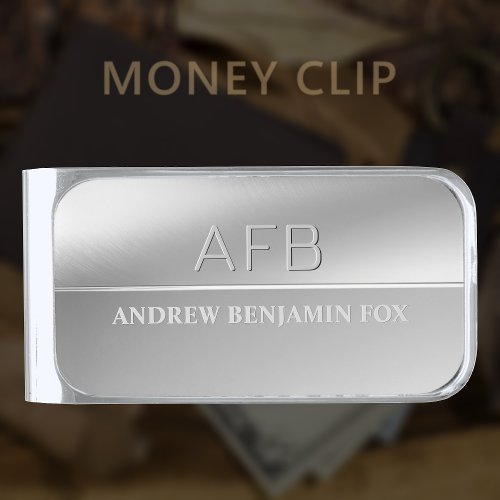 Luxury Monogram Money Clips with Engraved Name Silver Finish Money Clip