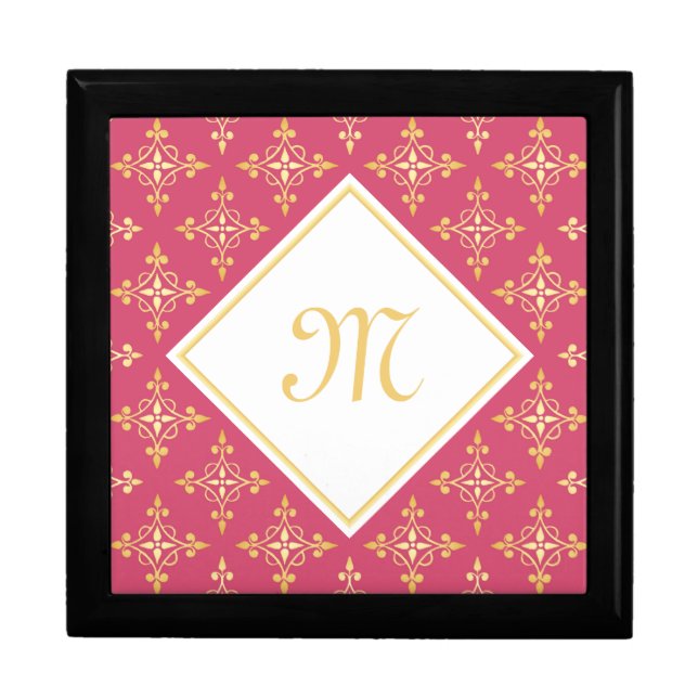 Luxury Monogram Pink and Gold Quatre Floral Gift Box (Front)