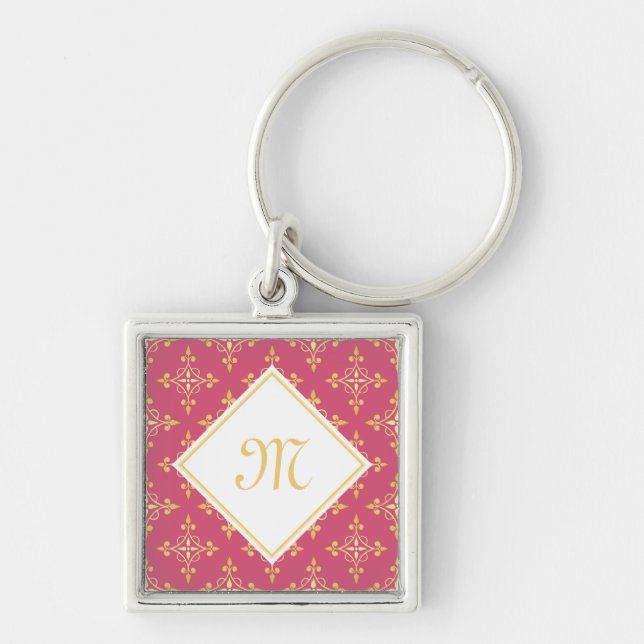 Luxury Monogram Pink and Gold Quatre Floral Keychain (Front)