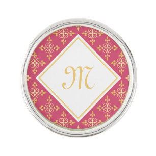 Luxury Monogram Pink and Gold Quatre Floral Lapel Pin