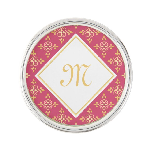 Luxury Monogram Pink and Gold Quatre Floral Lapel Pin (Front)