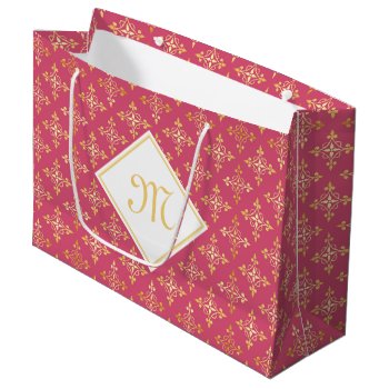 Luxury Monogram Pink And Gold Quatre Floral Large Gift Bag by ohsogirly at Zazzle