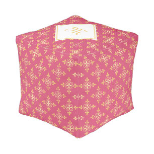 Luxury Monogram Pink and Gold Quatre Floral Pouf