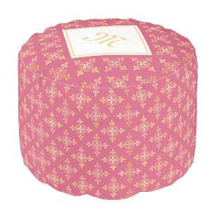 Luxury Monogram Pink and Gold Quatre Floral Pouf