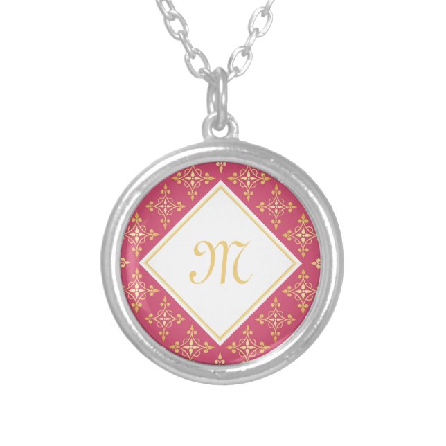 Luxury Monogram Pink and Gold Quatre Floral Silver Plated Necklace (Front)