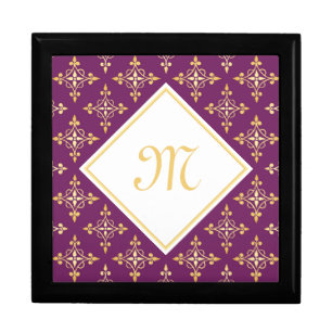 Luxury Monogram Purple and Gold Quatre Floral Jewelry Box