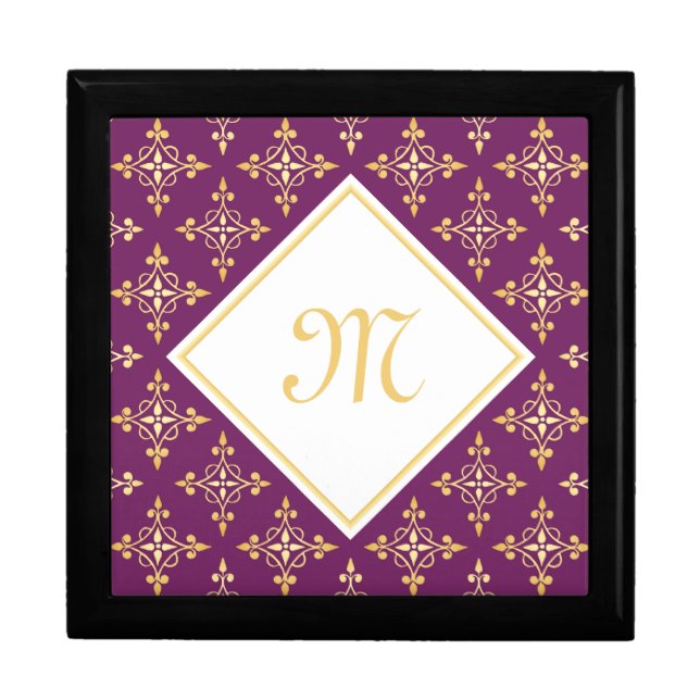 Luxury Monogram Purple and Gold Quatre Floral Jewelry Box (Front)