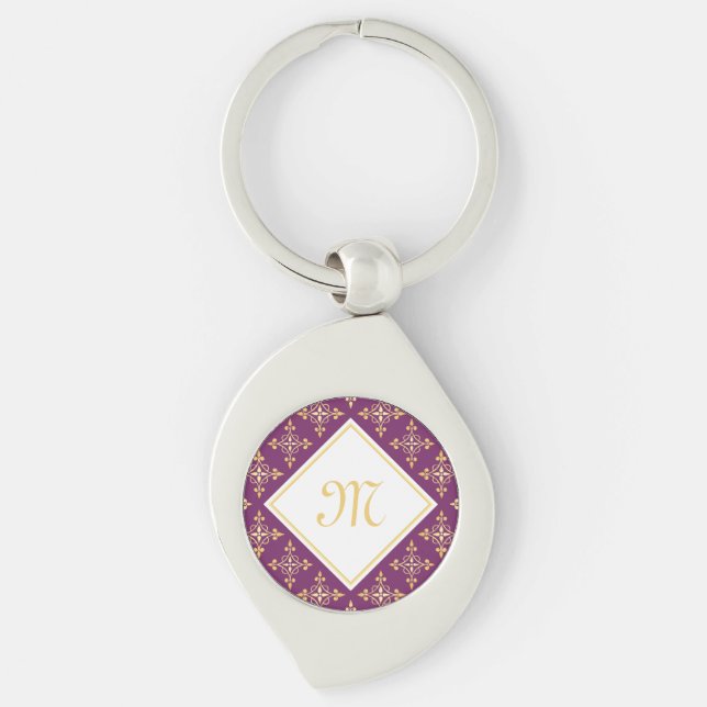 Luxury Monogram Purple and Gold Quatre Floral Keychain (Front)