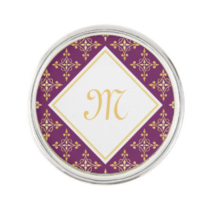 Luxury Monogram Purple and Gold Quatre Floral Lapel Pin