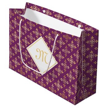 Luxury Monogram Purple And Gold Quatre Floral Large Gift Bag by ohsogirly at Zazzle