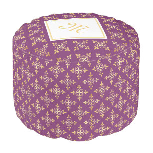 Luxury Monogram Purple and Gold Quatre Floral Pouf