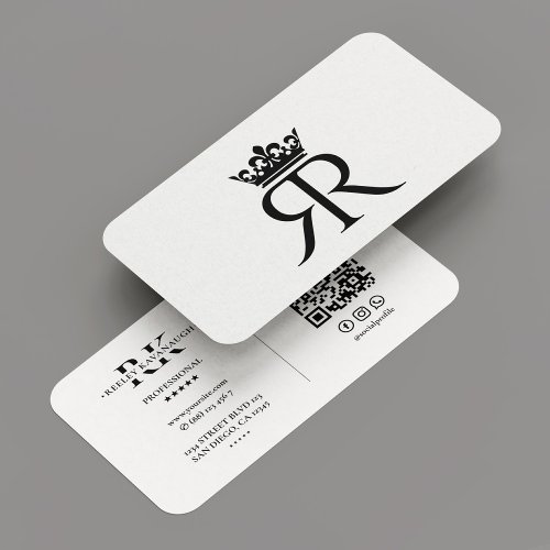 Luxury Monogram R Crown Black White Modern Business Card