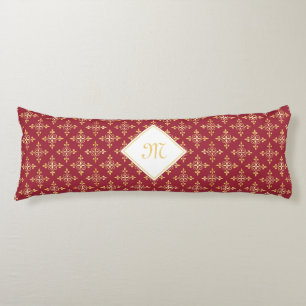 Luxury Monogram Red and Gold Quatre Floral Body Pillow