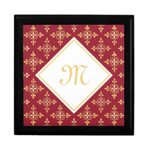 Luxury Monogram Red and Gold Quatre Floral Jewelry Box