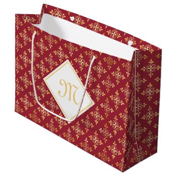 Luxury Monogram Red And Gold Quatre Floral Large Gift Bag by ohsogirly at Zazzle