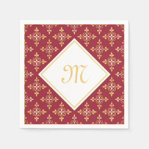 Luxury Monogram Red and Gold Quatre Floral Napkins
