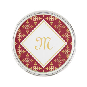 Luxury Monogram Red and Gold Quatre Floral Pin