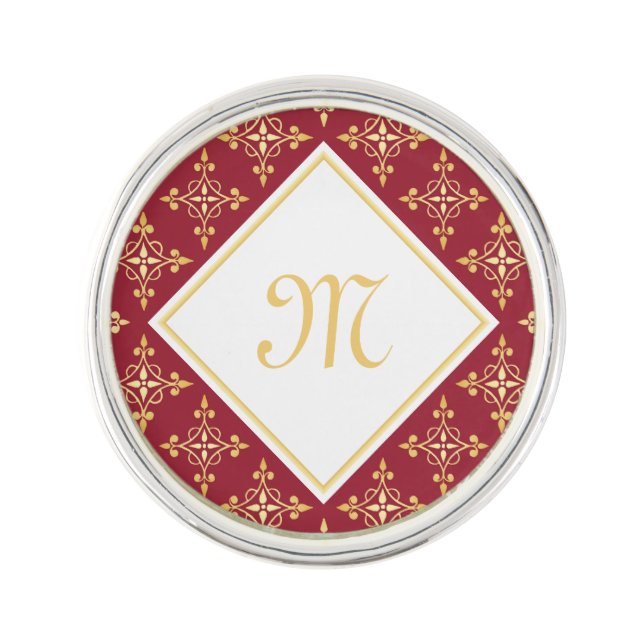 Luxury Monogram Red and Gold Quatre Floral Pin (Front)