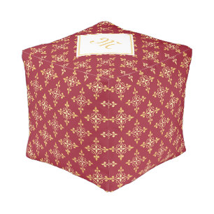 Luxury Monogram Red and Gold Quatre Floral Pouf