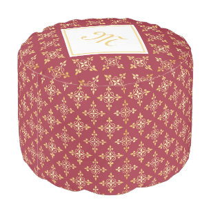 Luxury Monogram Red and Gold Quatre Floral Pouf