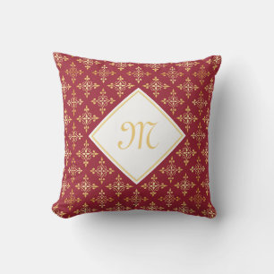 Luxury Monogram Red and Gold Quatre Floral Throw Pillow