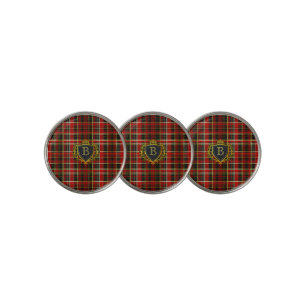 Luxury Monogram Red Gold Tartan Golf Ball Marker