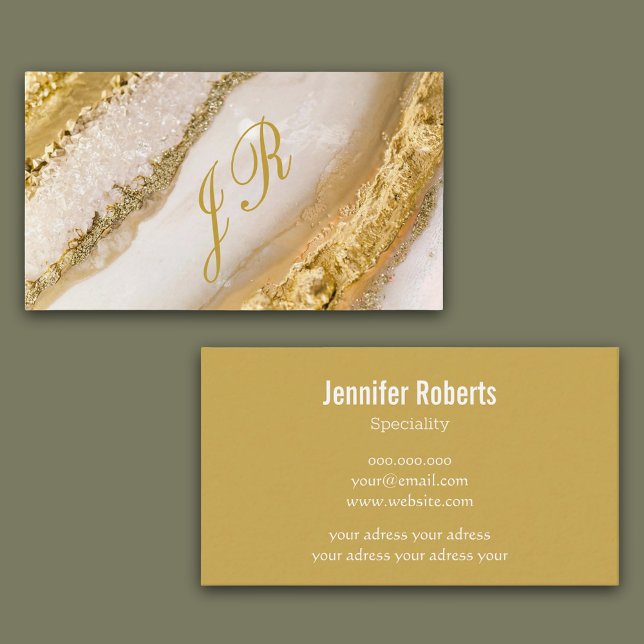 Luxury monogram script golden marble  business card (Luxury monogram script golden marble business card)