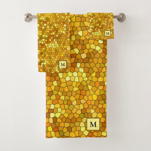 Luxury Monogram Stained Glass Gold Bath Towel Set