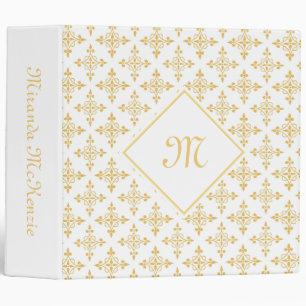 Luxury Monogram White and Gold Quatre Floral 3 Ring Binder