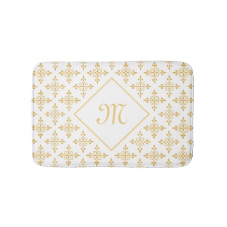 Luxury Monogram White And Gold Quatre Floral Bathroom Mat