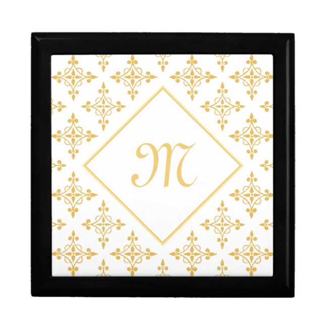 Luxury Monogram White and Gold Quatre Floral Jewelry Box (Front)