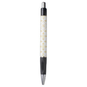 Luxury Monogram White and Gold Quatre Floral Pen