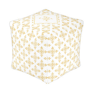 Luxury Monogram White and Gold Quatre Floral Pouf