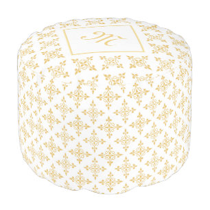 Luxury Monogram White and Gold Quatre Floral Pouf