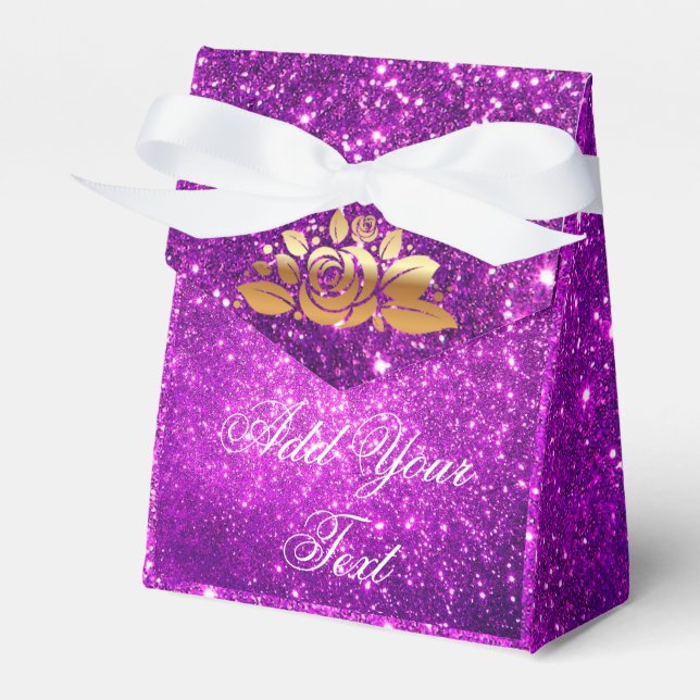 Luxury Monogrammed Popular Purple Gold Glitter Favor Boxes (Front Side)