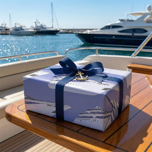 Luxury Motor Yacht Modern White Superyacht Wrapping Paper
