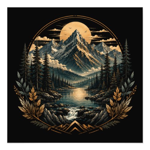 Luxury Mountain Lake Nature Adventure Badge Photo Print