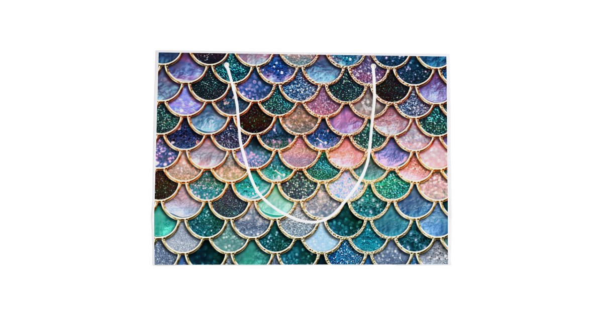 Luxury multicolor Glitter Mermaid Scales Large Gift Bag | Zazzle