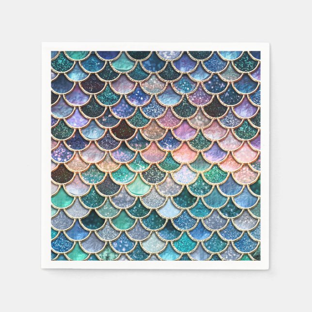 Luxury multicolor Glitter Mermaid Scales Napkins (Front)