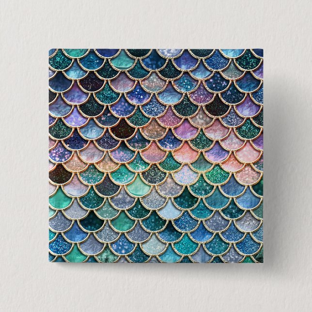 Luxury multicolor Glitter Mermaid Scales Pinback Button (Front)
