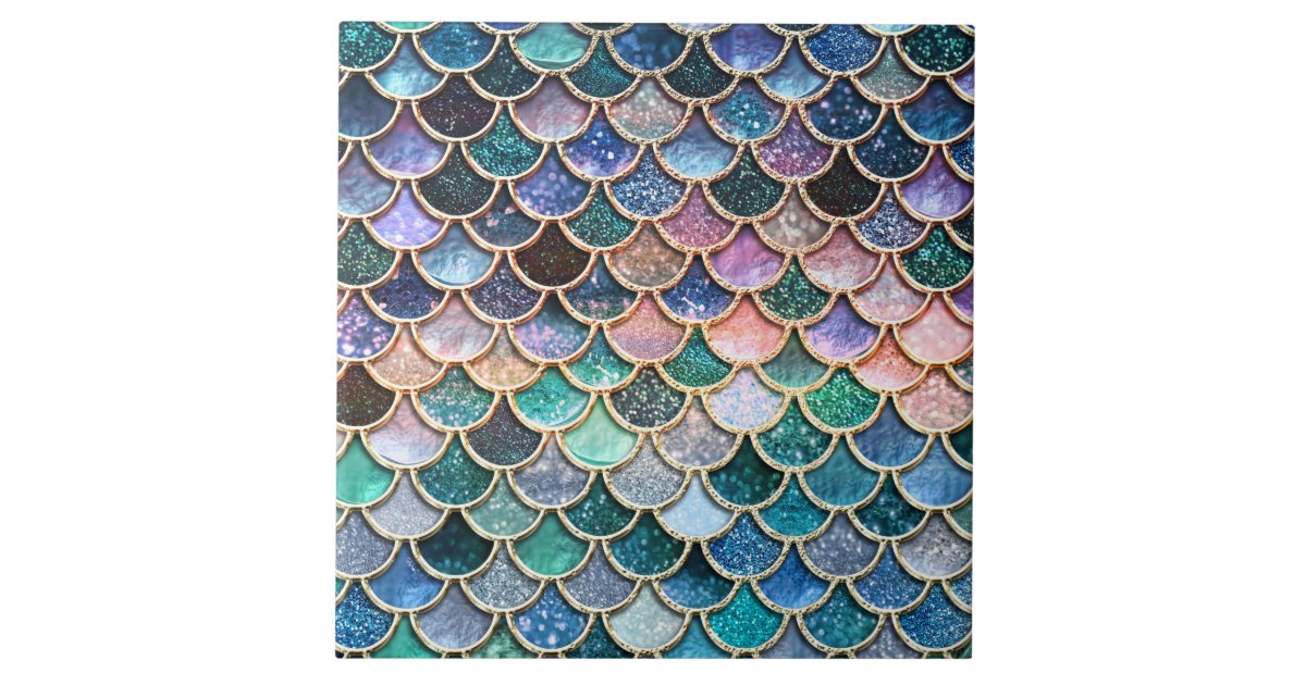 Luxury multicolor Glitter Mermaid Scales Tile | Zazzle