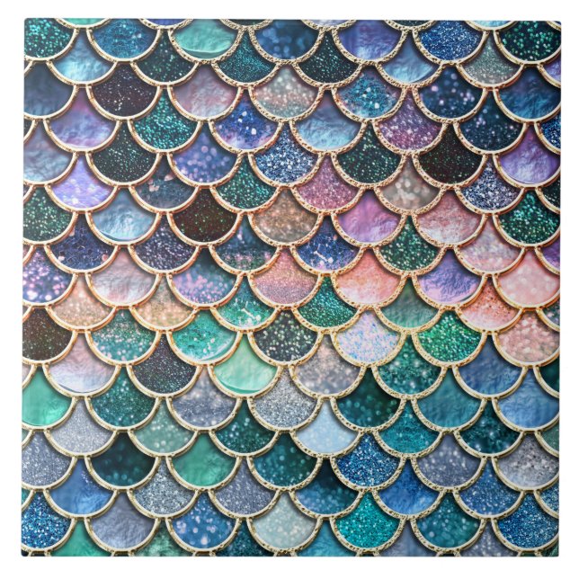 Luxury multicolor Glitter Mermaid Scales Tile (Front)