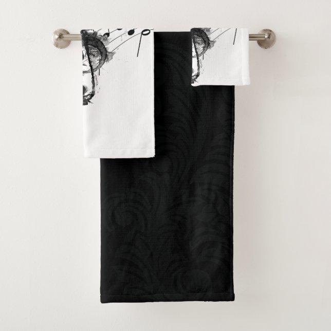 Luxury Music Note black and white Bath Towel Set (Insitu)