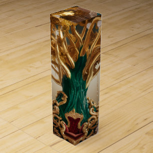 Luxury Mystic Tree of Life Art\Teal & Gold Fantacy Wine Box